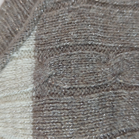 Ann Taylor Loft sz L Shimmering Cable Knit Long Sleeve Striped Sweater - Picture 3 of 7